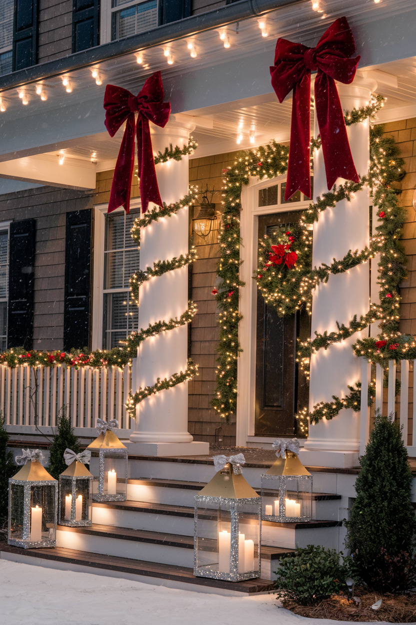 1. Elegant Christmas Lights on Front Porch Columns