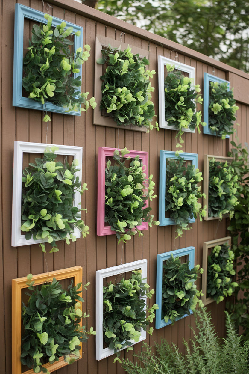 10. Hanging Picture Frames with Greenery