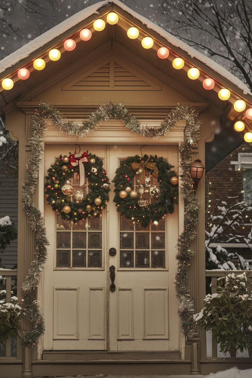 7. Vintage-Inspired Front Porch Christmas Lights